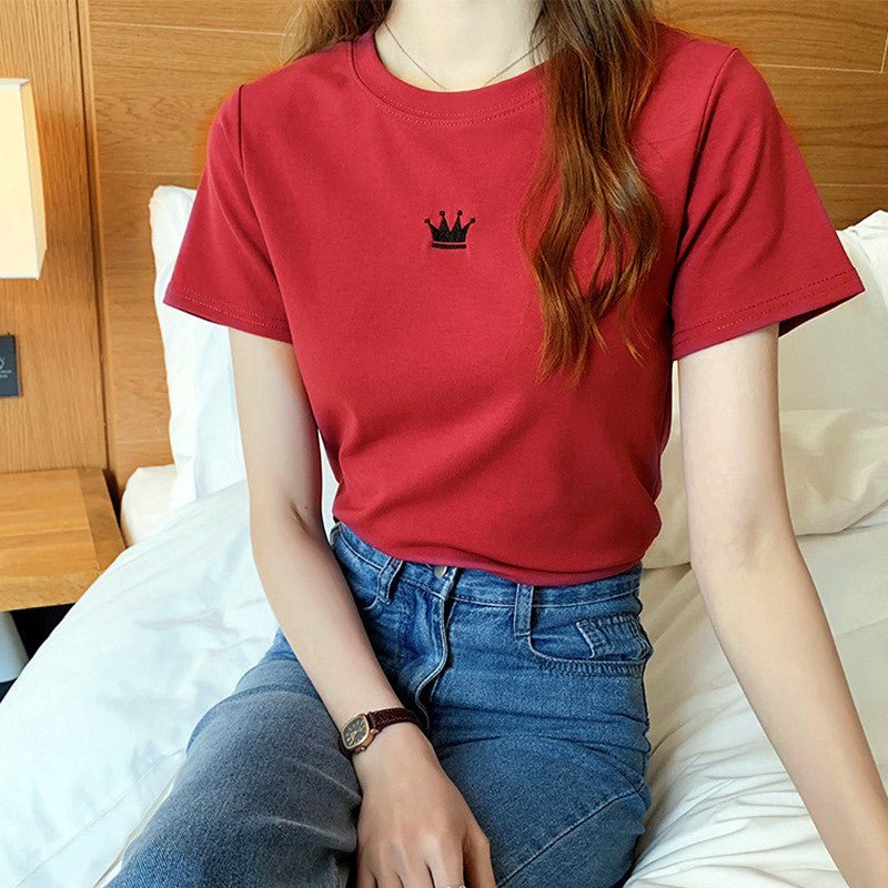 Letter Embroidery Slim Fashion Bottoming Women's Short Sleeve
