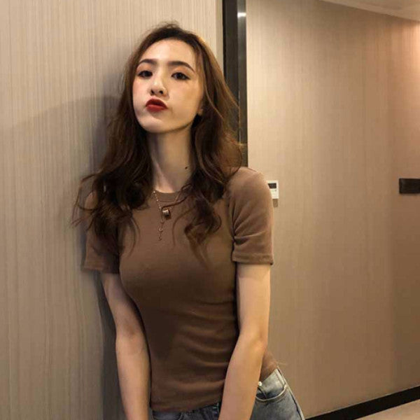 Letter Embroidery Slim Fashion Bottoming Women's Short Sleeve