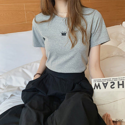 Letter Embroidery Slim Fashion Bottoming Women's Short Sleeve