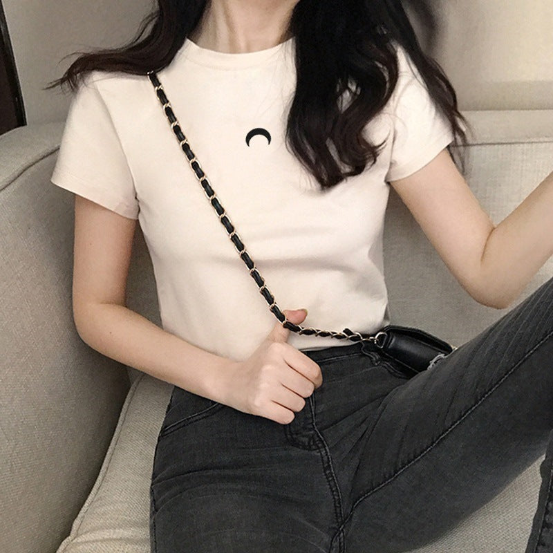 Letter Embroidery Slim Fashion Bottoming Women's Short Sleeve