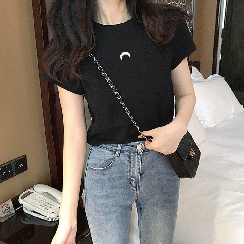 Letter Embroidery Slim Fashion Bottoming Women's Short Sleeve