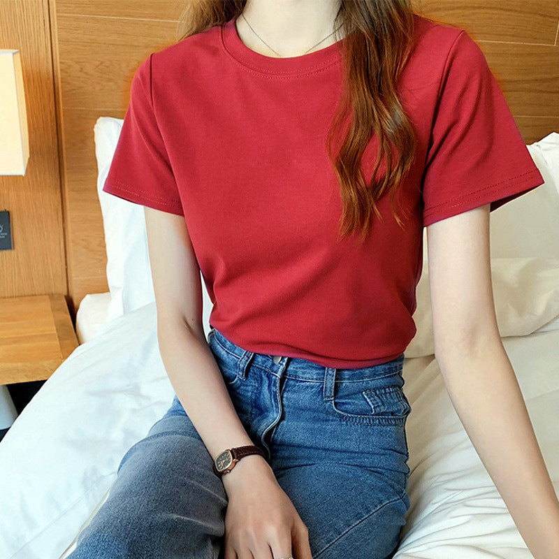Letter Embroidery Slim Fashion Bottoming Women's Short Sleeve