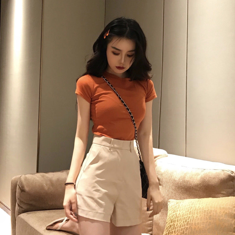 Letter Embroidery Slim Fashion Bottoming Women's Short Sleeve