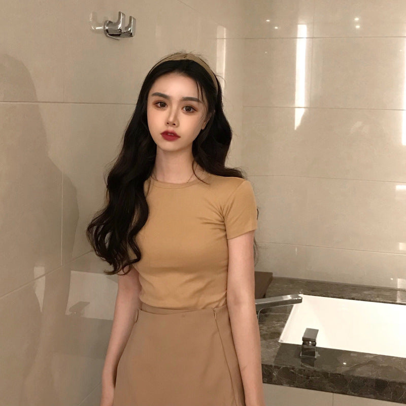 Letter Embroidery Slim Fashion Bottoming Women's Short Sleeve