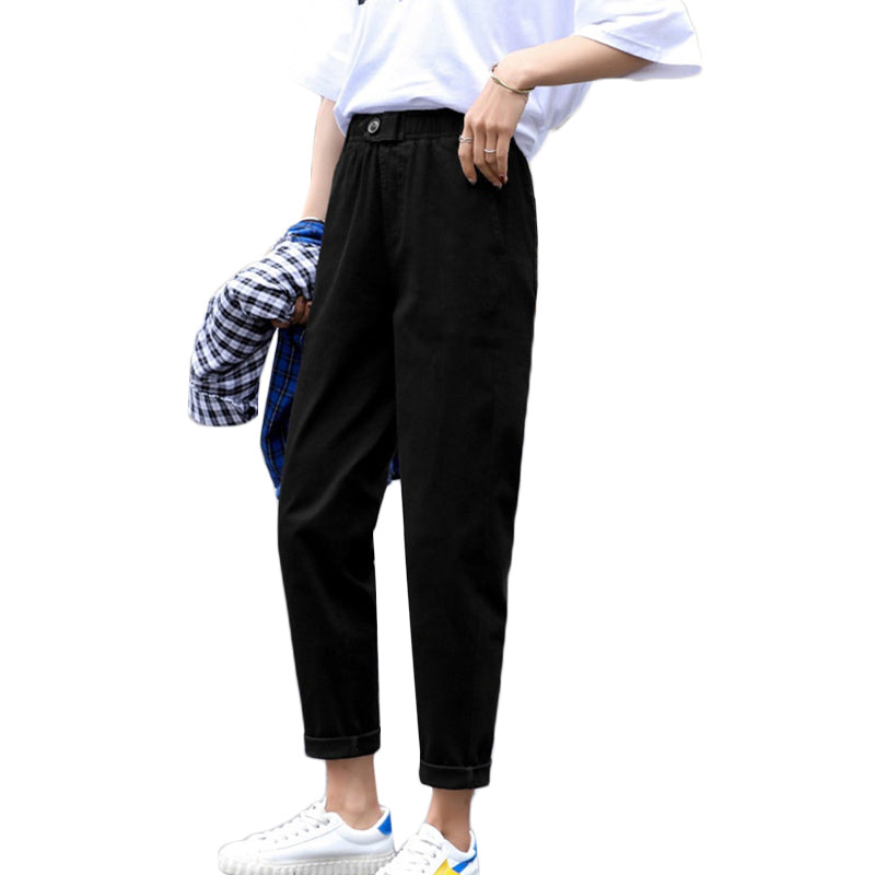 Daddy Pants Women's Loose Straight Nine Points Casual Student Granny Carrot High Waist Harem Pants
