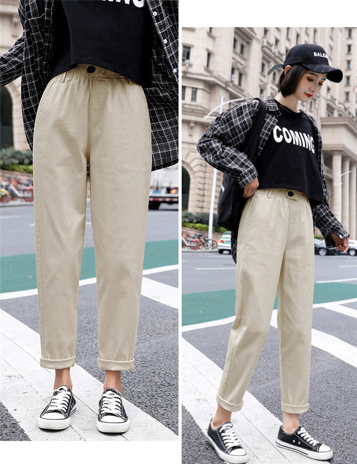 Daddy Pants Women's Loose Straight Nine Points Casual Student Granny Carrot High Waist Harem Pants