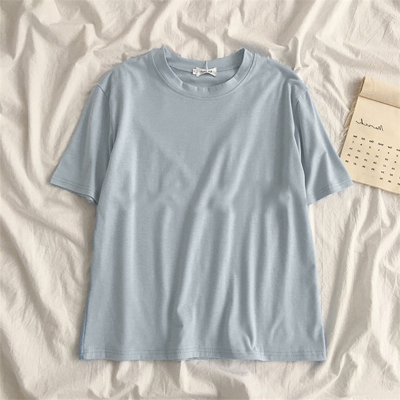 New Women'S Clothing Korean Student Loose Half Sleeve Solid Color Multifunctional Top