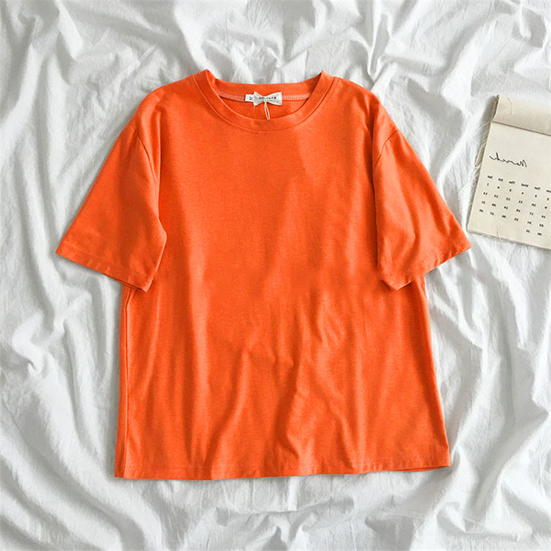 New Women'S Clothing Korean Student Loose Half Sleeve Solid Color Multifunctional Top