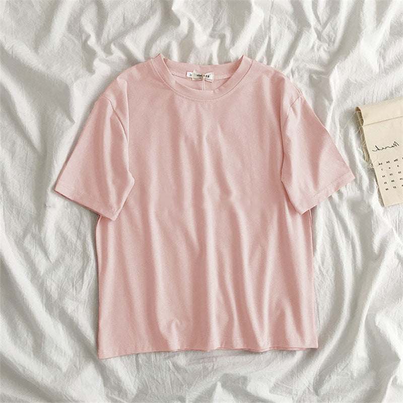 New Women'S Clothing Korean Student Loose Half Sleeve Solid Color Multifunctional Top