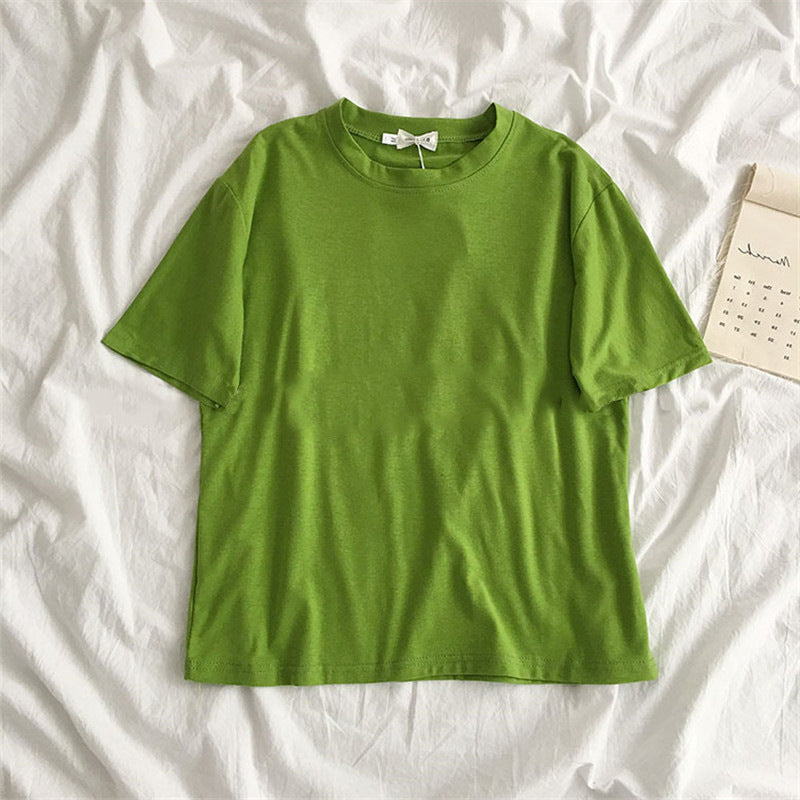 New Women'S Clothing Korean Student Loose Half Sleeve Solid Color Multifunctional Top