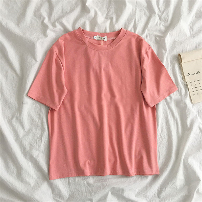 New Women'S Clothing Korean Student Loose Half Sleeve Solid Color Multifunctional Top