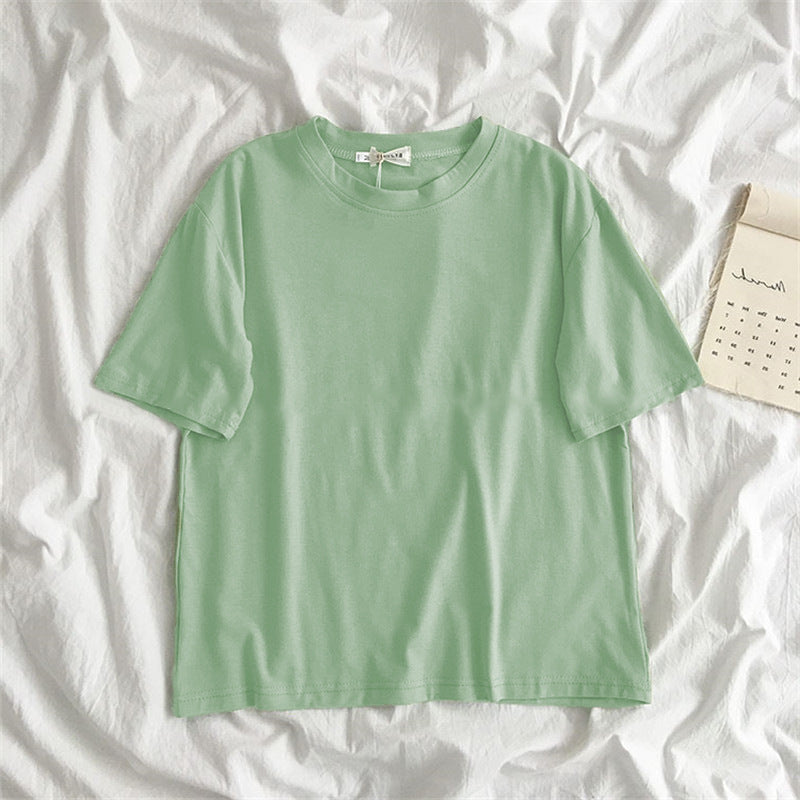 New Women'S Clothing Korean Student Loose Half Sleeve Solid Color Multifunctional Top