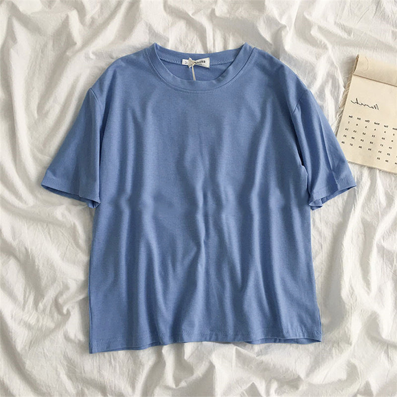 New Women'S Clothing Korean Student Loose Half Sleeve Solid Color Multifunctional Top