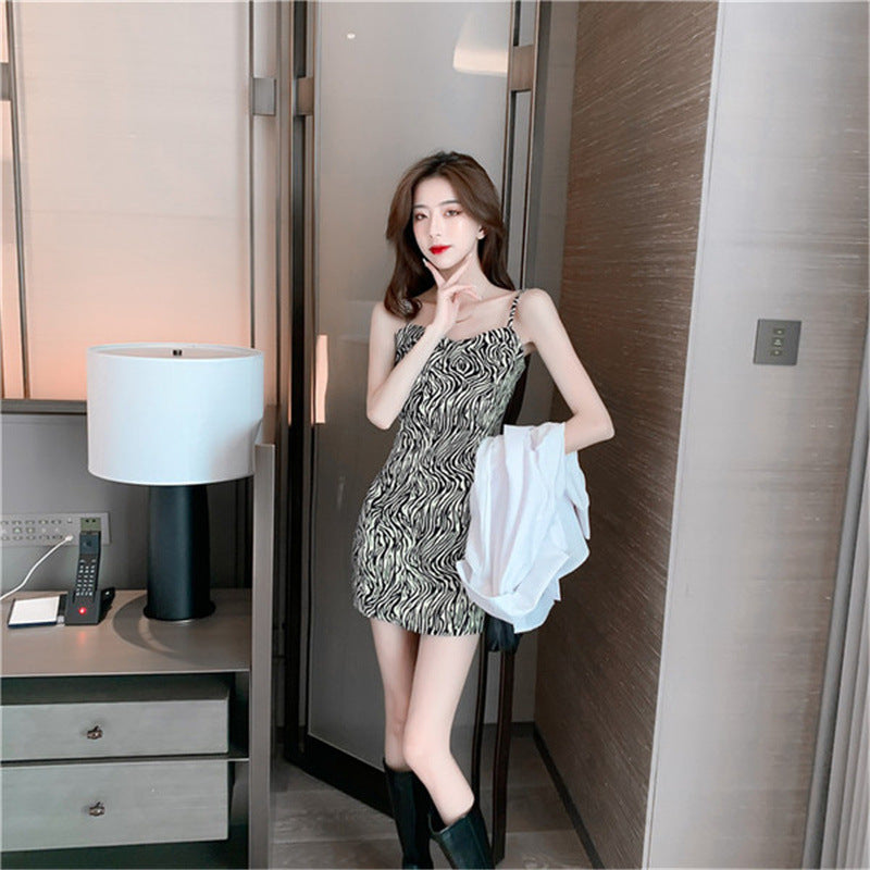 Retro Zebra Print Suspender Dress