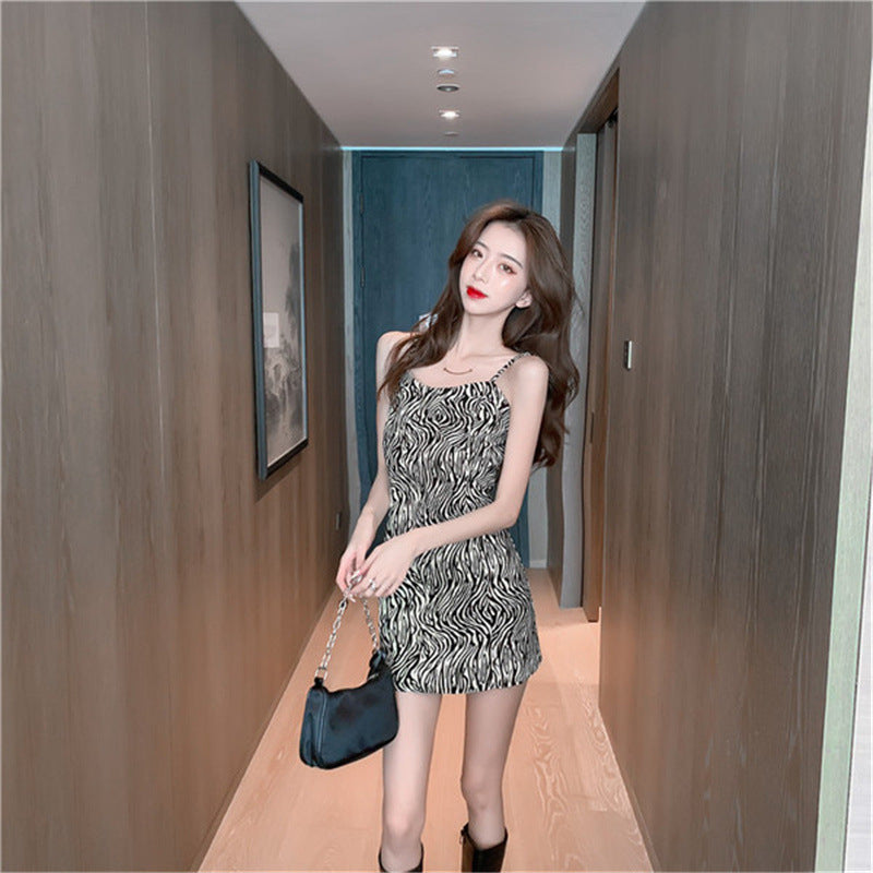 Retro Zebra Print Suspender Dress
