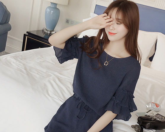Chiffon top and high waist shorts two-piece suit
