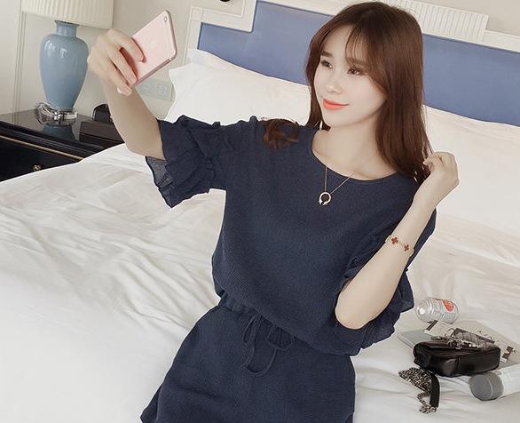 Chiffon top and high waist shorts two-piece suit