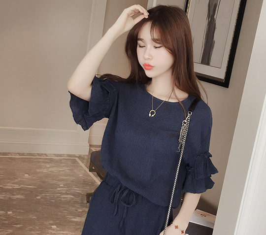 Chiffon top and high waist shorts two-piece suit