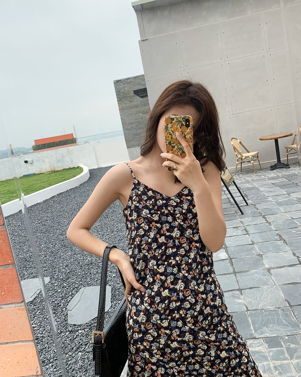 French Niche Floral Sling Skirt Loose And Small Size Dress With Age-Reducing Temperament Women