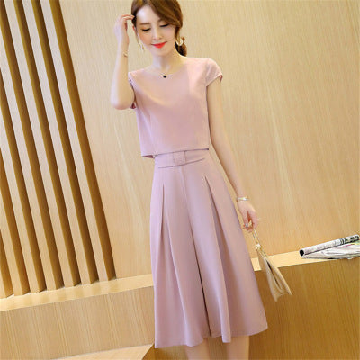 Korean Wide-Leg Pants Trousers Short-Sleeved T-Shirt Suit Women Summer Two-Piece New Fashion Trendy Skirt Pants Women