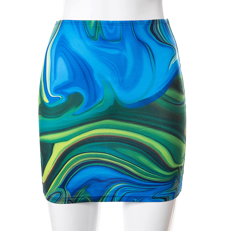 Fashion Tie-Dye Print Bag Hip Skirt