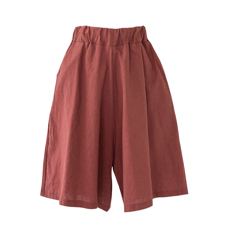 Fashion Casual Ladies Cotton And Linen Five-Point Pants