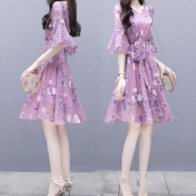 Careful Machine Gentle Wind Broken Flower Chiffon Dress New Summer Skirt Fairy Super Xiansen Series Slim Waist