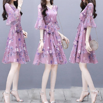 Careful Machine Gentle Wind Broken Flower Chiffon Dress New Summer Skirt Fairy Super Xiansen Series Slim Waist