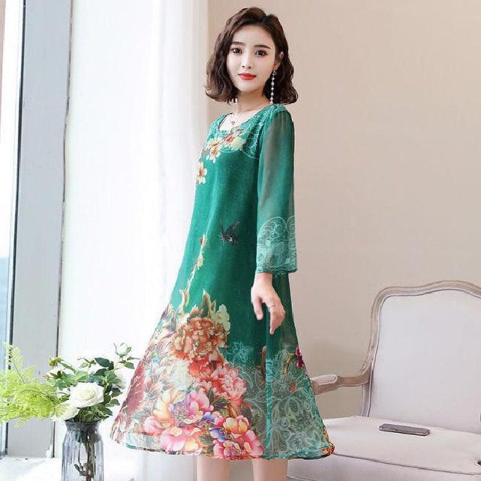 Mom'S Loose And Thin Floral Chiffon Skirt