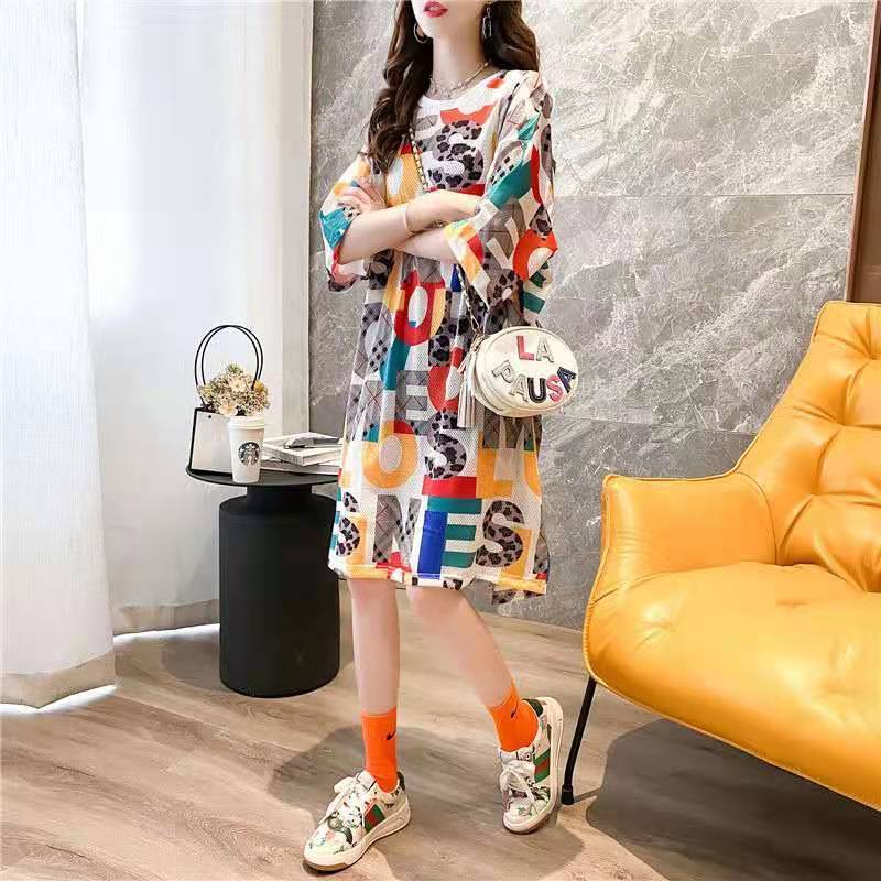 Women'S Mid-Length T-Shirt Dress Summer New Style Short-Sleeved Loose Oversized Women'S Dress Women'S Dress