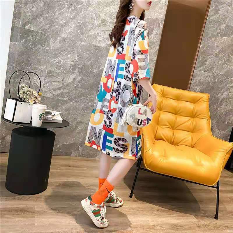 Women'S Mid-Length T-Shirt Dress Summer New Style Short-Sleeved Loose Oversized Women'S Dress Women'S Dress