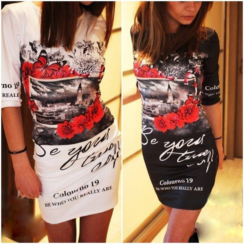 Personalized Print Slim Mini Dress