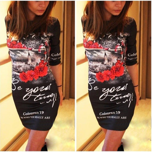 Personalized Print Slim Mini Dress