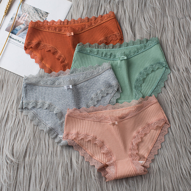 Japanese Mid-waist Lace-trimmed Girl Briefs