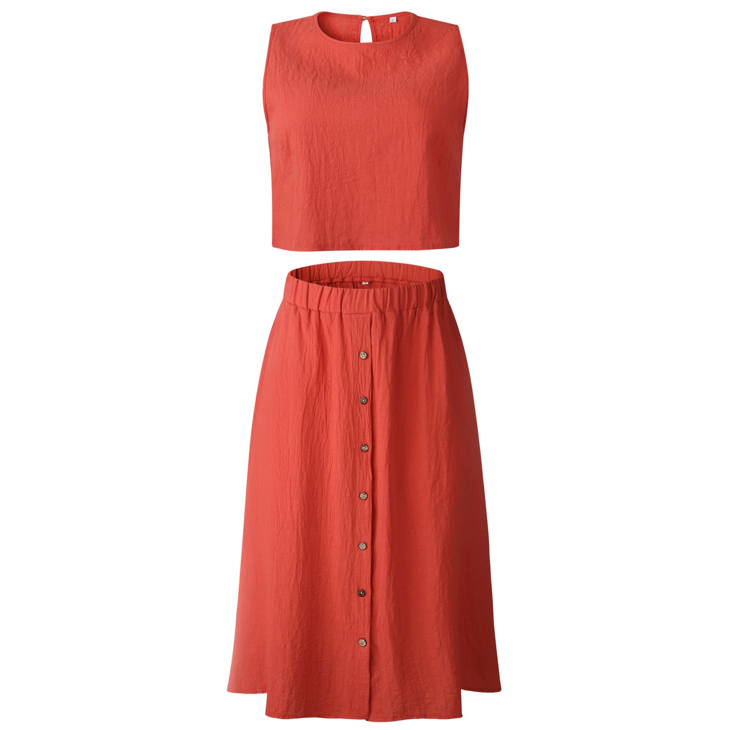 New Fashion Round Neck Sleeveless Pure Color Thin Two-piece Skirt Set For Women