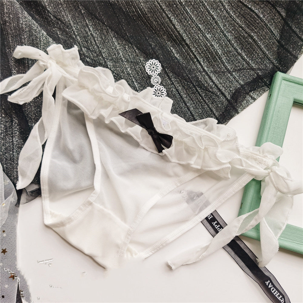 Cute Mesh Lace-up Side-opening Low-waist Lace Bow Women Panties