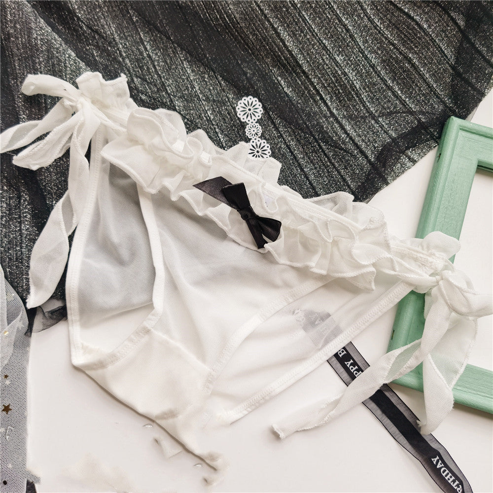 Cute Mesh Lace-up Side-opening Low-waist Lace Bow Women Panties
