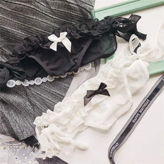 Cute Mesh Lace-up Side-opening Low-waist Lace Bow Women Panties