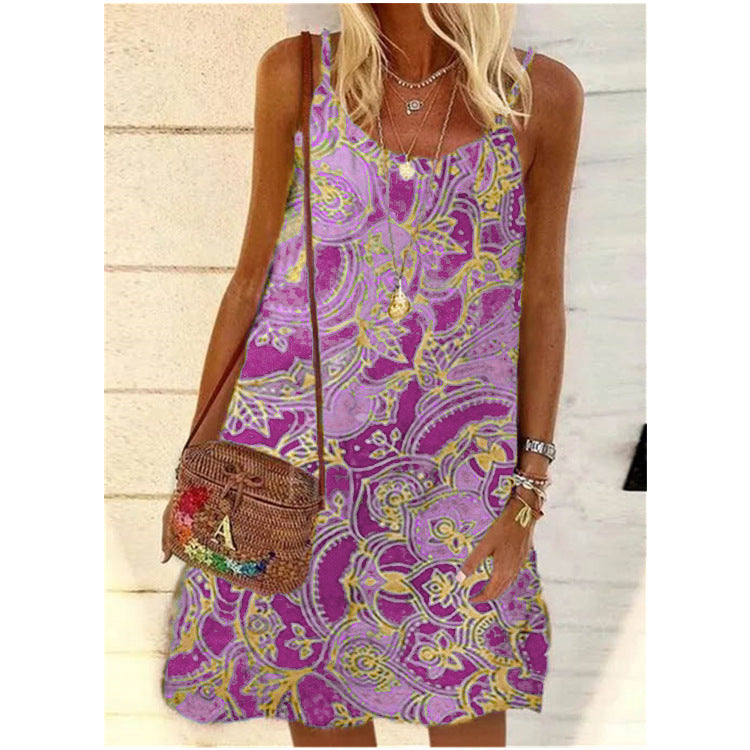 Printed Loose Strap Chiffon Floral Dress