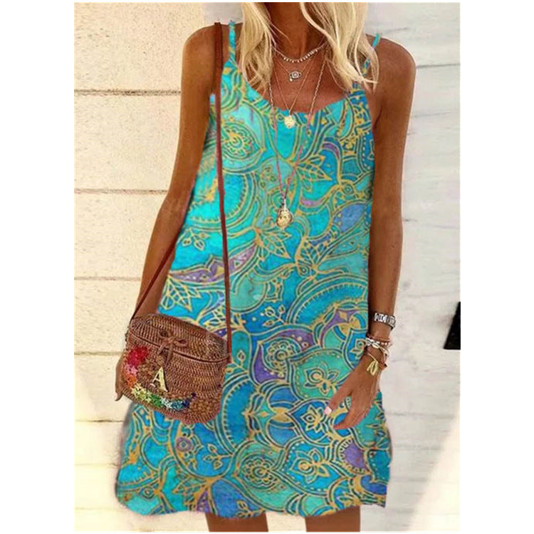 Printed Loose Strap Chiffon Floral Dress