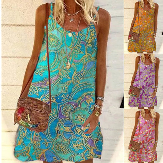 Printed Loose Strap Chiffon Floral Dress