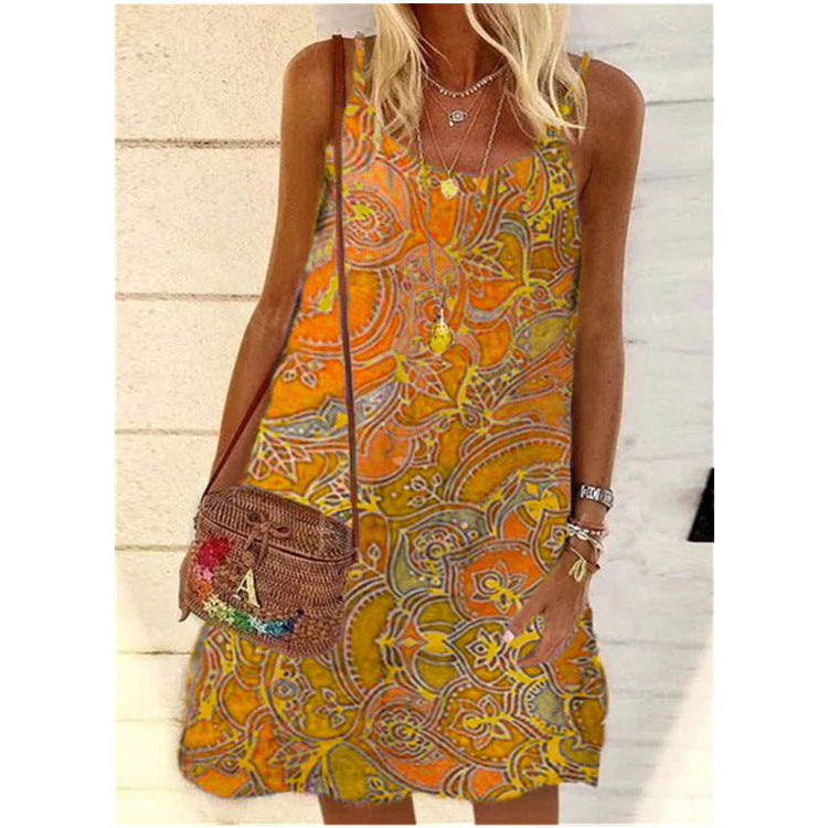 Printed Loose Strap Chiffon Floral Dress