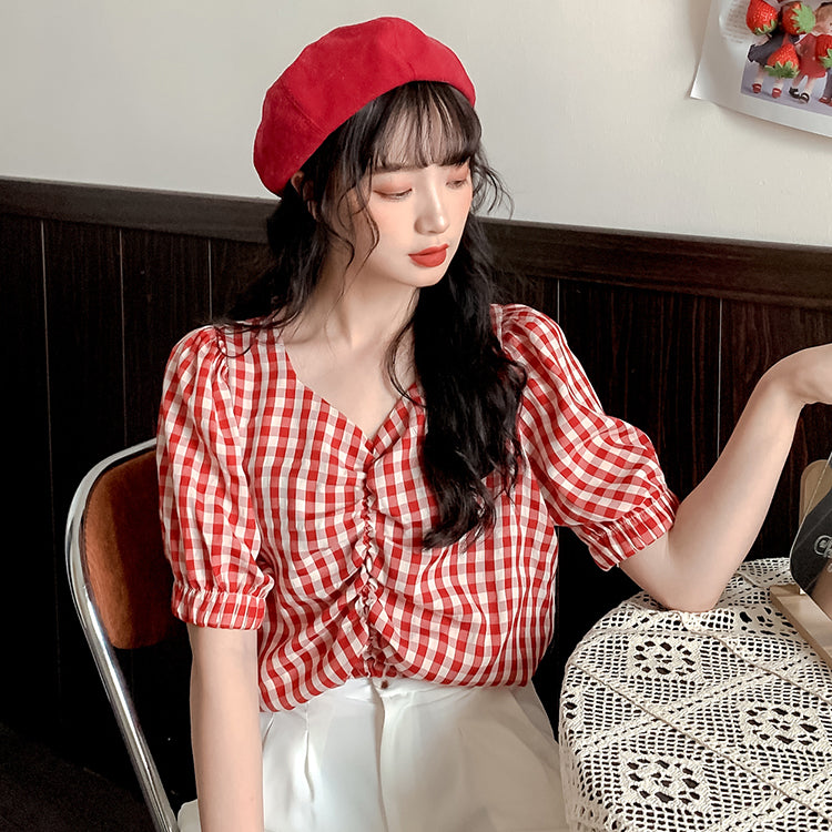 Plaid shirt female design sense niche