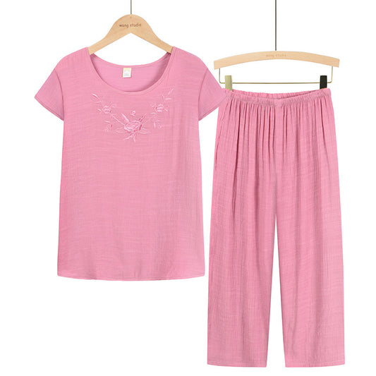 Summer Suit Casual Jacket Short Sleeved T Shirt Home Service Two-Piece Suit