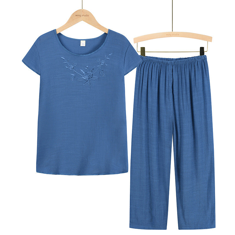Summer Suit Casual Jacket Short Sleeved T Shirt Home Service Two-Piece Suit
