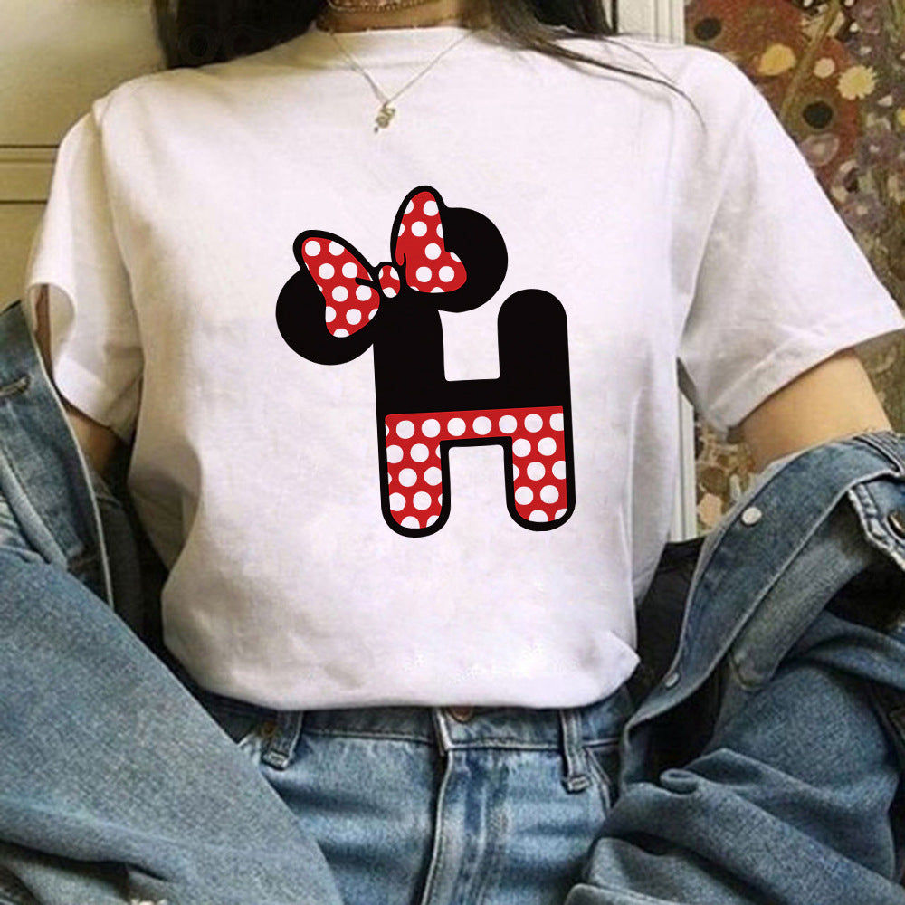 26 English Letters A-Z White Short-sleeved T-shirt