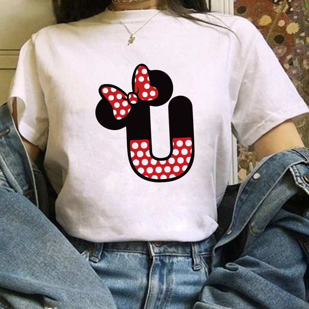 26 English Letters A-Z White Short-sleeved T-shirt