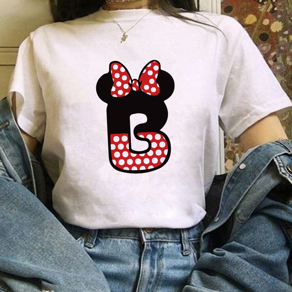 26 English Letters A-Z White Short-sleeved T-shirt