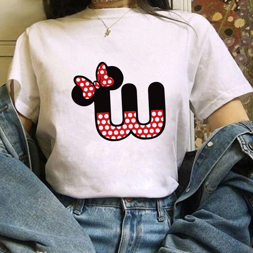 26 English Letters A-Z White Short-sleeved T-shirt