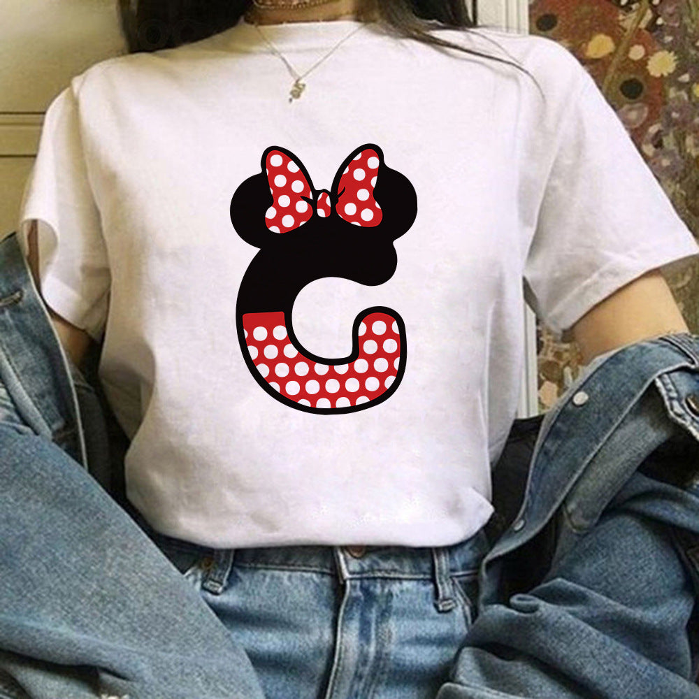 26 English Letters A-Z White Short-sleeved T-shirt